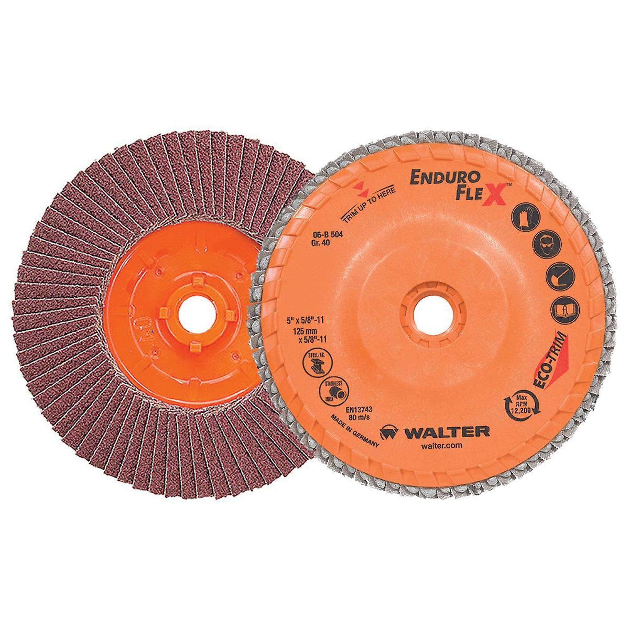 Walter 5in. Enduro-Flex Flap Discs — Spin-On, Zirconium Grain, ECO-Trim, 10 Pcs, Model# 06B504